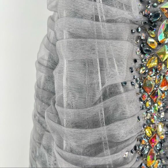 Jovani Pewter Beaded Strapless Prom Gala Pageant Mermaid Evening Gown Size 0 - Picture 12 of 17